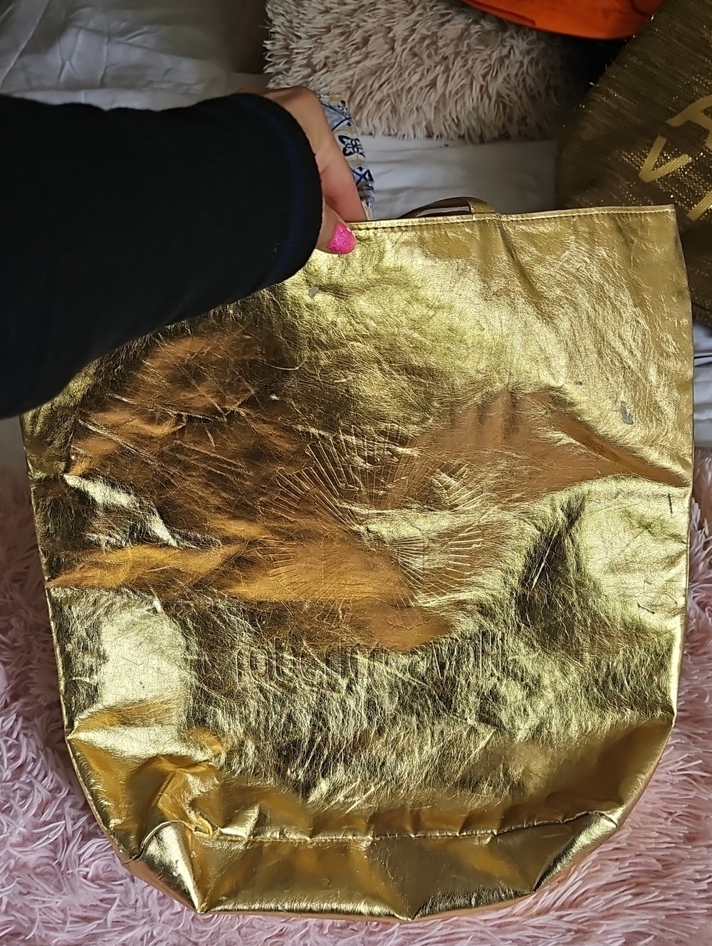Metallic Gold Tote Bag for Women - Shiny Everyday Carry